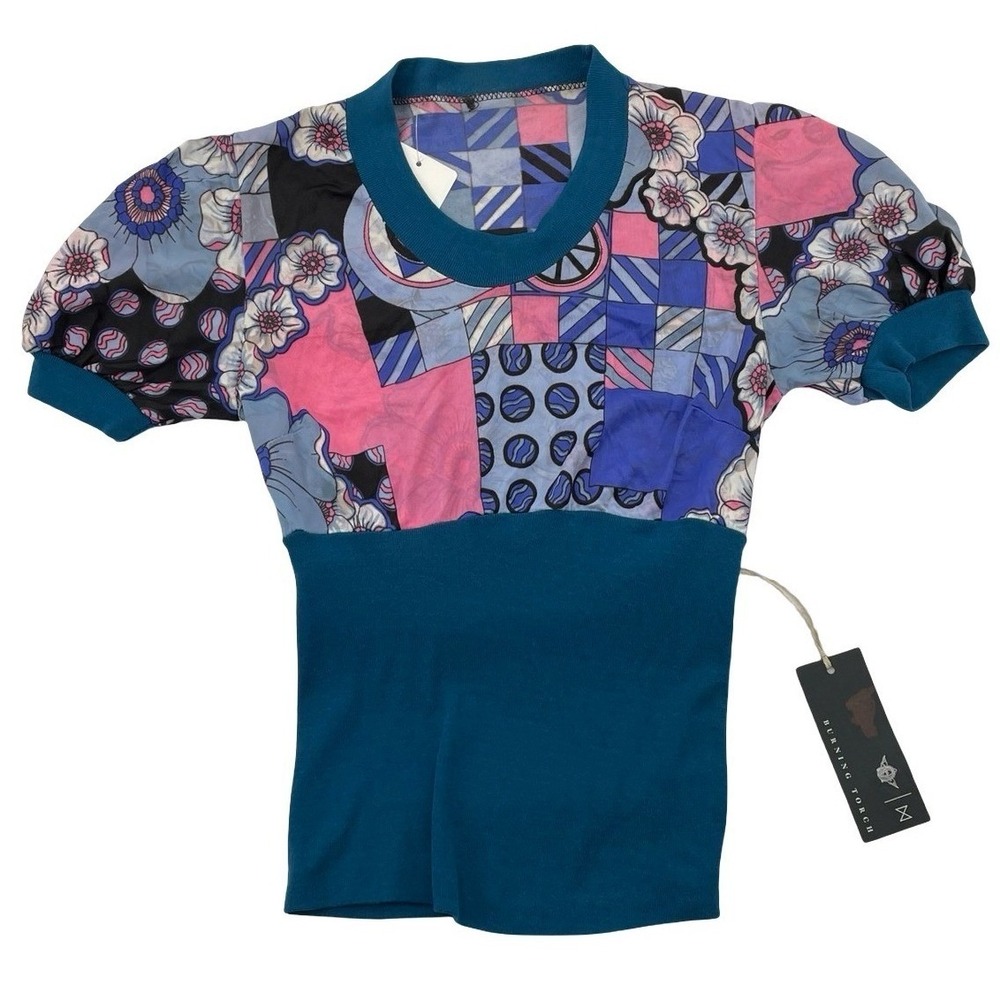 Vintage Burning Torch Women's Top Patchwork Small NWOT